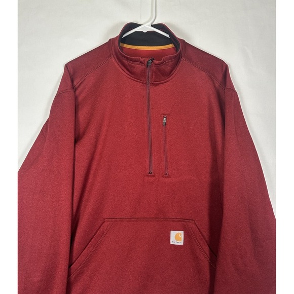 Carhartt Pullover Men's Large Red 1/2 Zip Fleece Relaxed Fit Side Zipper Pockets - Picture 1 of 9